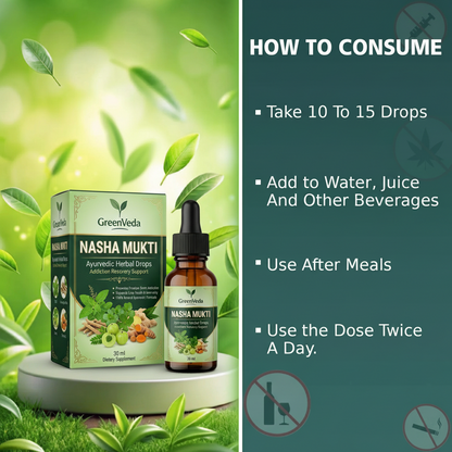 NASHA MUKTI Ayurvedic Herbal Drops (BUY 1 GET 1 FREE) 30 Days Money Back Gurantee.