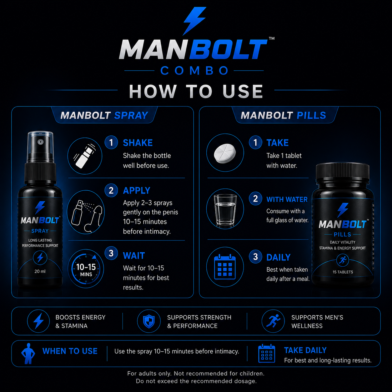 ManBolt Pills + Spray Combo | 30 DAYS  MONEY BACK GURANTEE