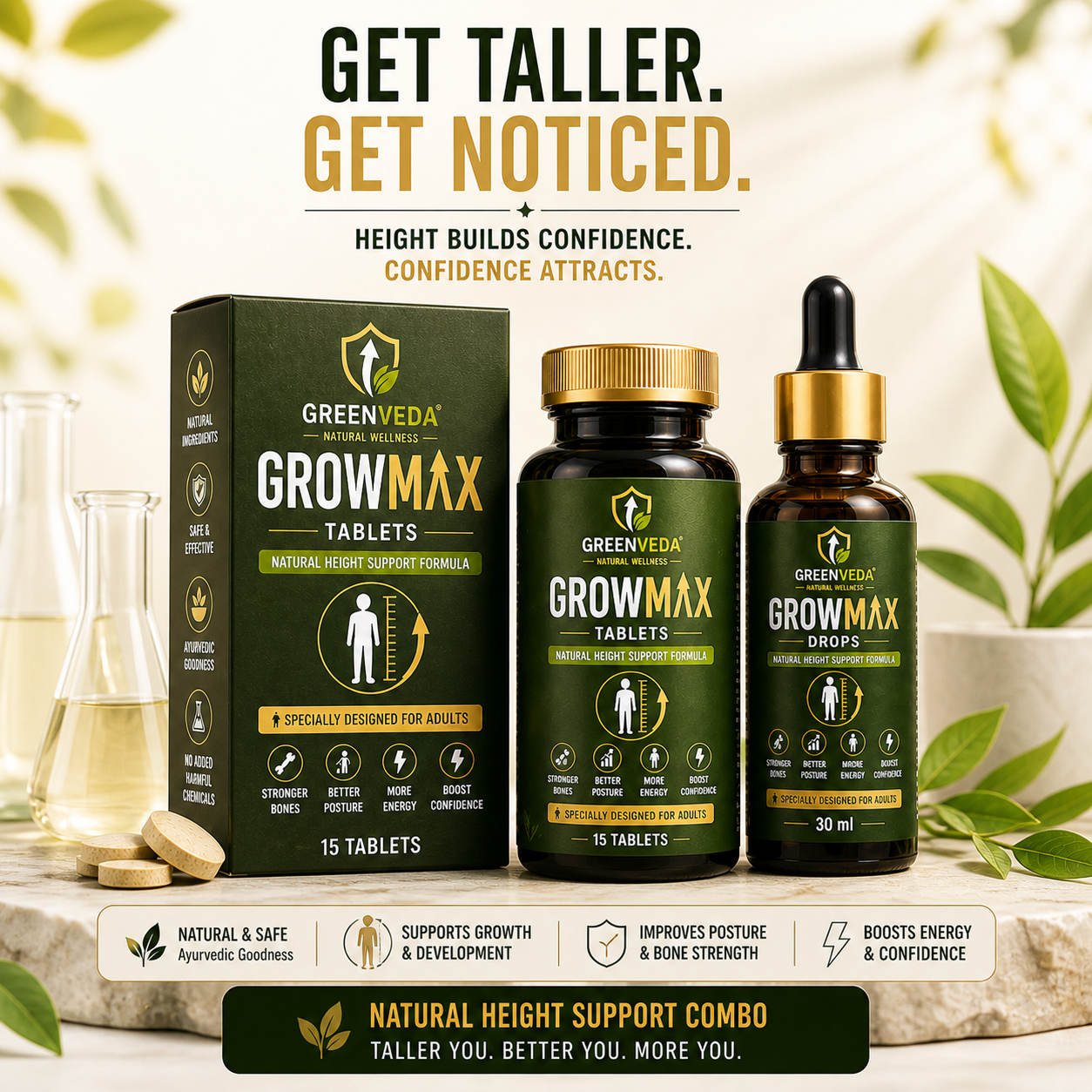 GrowMax Height Tablet + Drops (Pack of 2)| 30 Days Money Back Gurantee